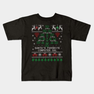 Santa's Favorite Computer Gal Girl Christmas Kids T-Shirt